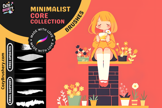 Procreate Brushes: Zen Minimalist Core Essential Set 14 Brushes for Sketching and Lineart - Cozy Brushery