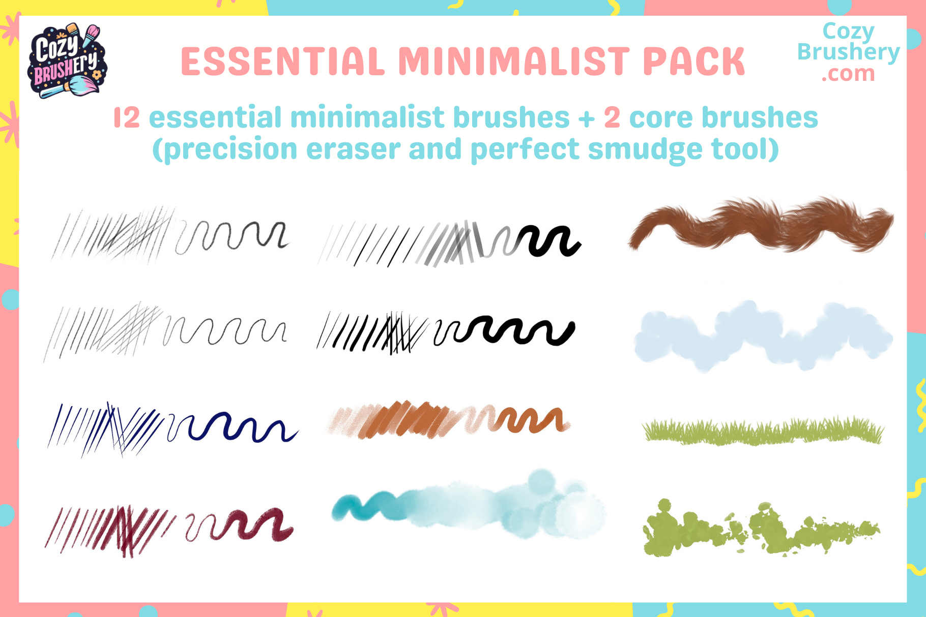 Procreate Brushes: Zen Minimalist Core Essential Set 14 Brushes for Sketching and Lineart - Cozy Brushery