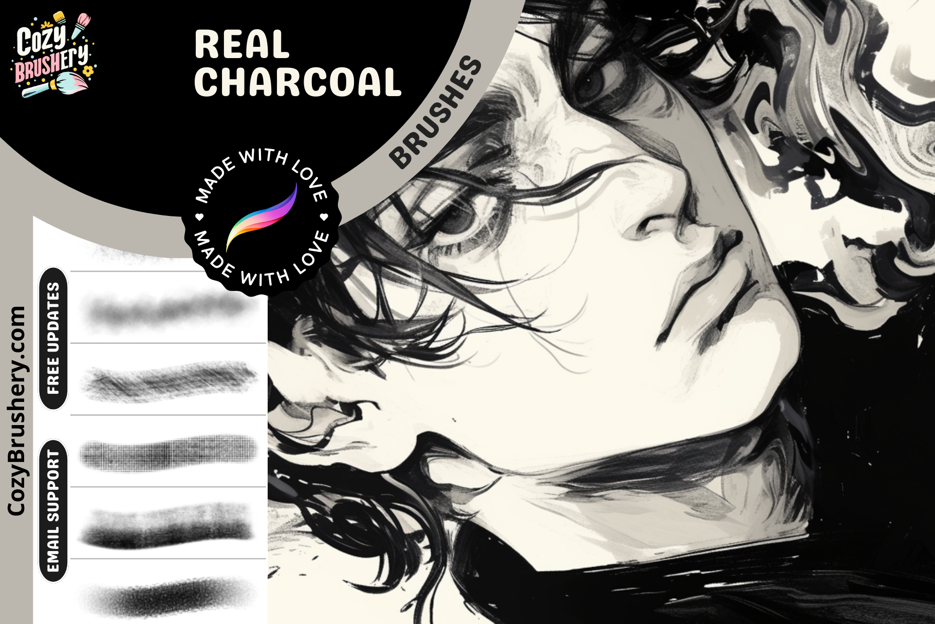 Procreate Charcoal Brushes for Realistic Sketching Art - Cozy Brushery