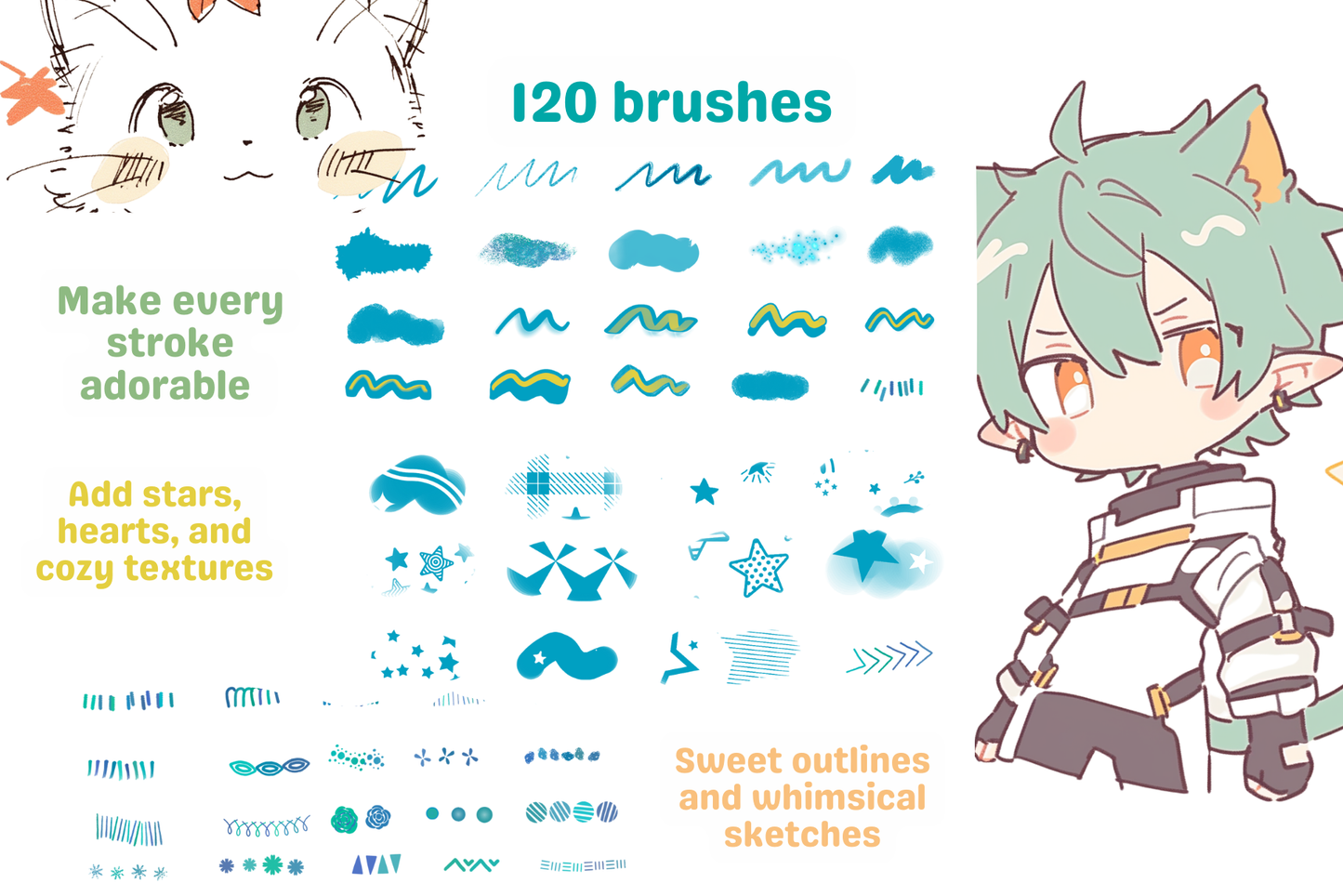 Procreate Cute Brushes Collection - 120 Adorable Brushes Set - Cozy Brushery