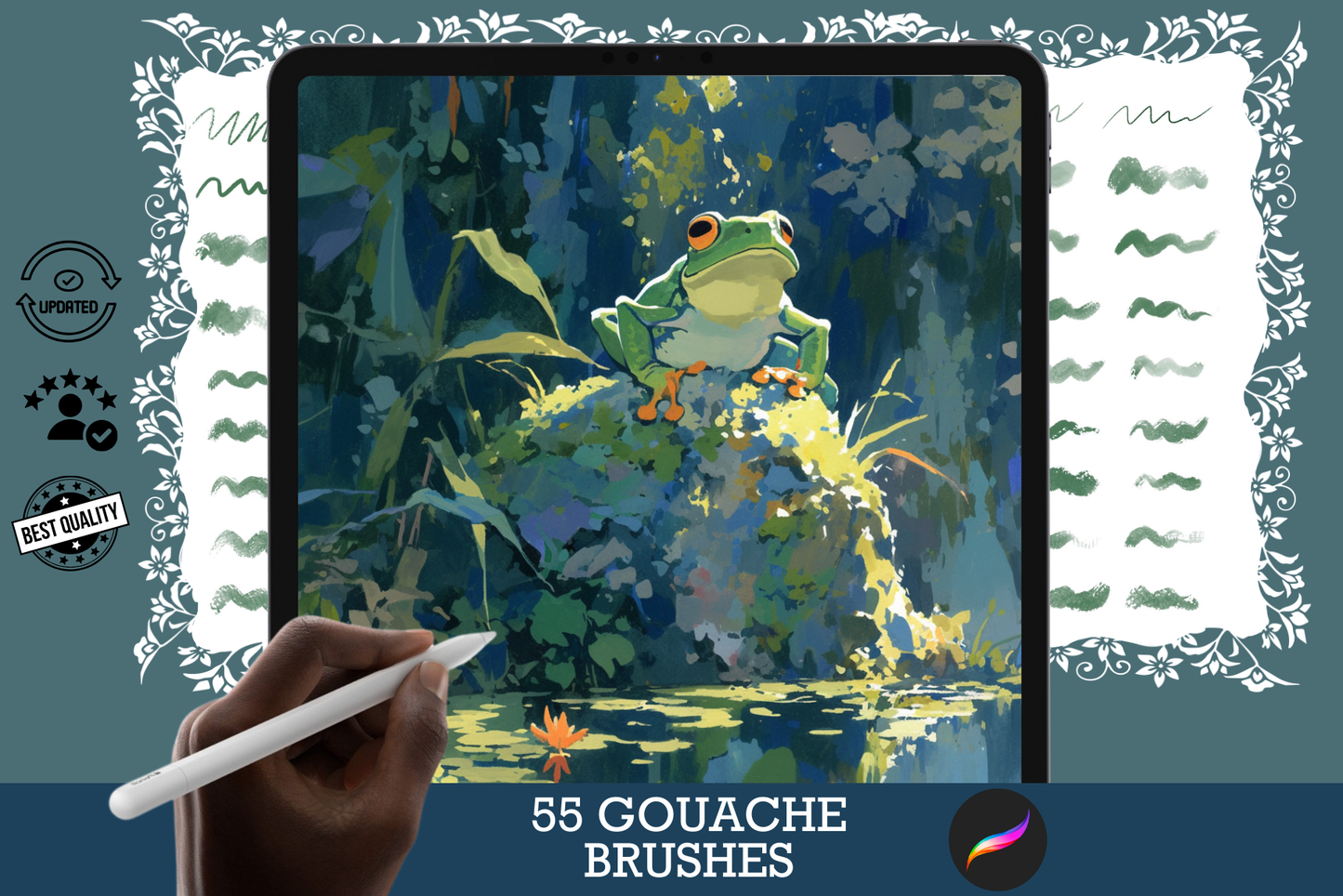 Procreate Gouache Brushes – 55 Realistic Brushes Set - Cozy Brushery