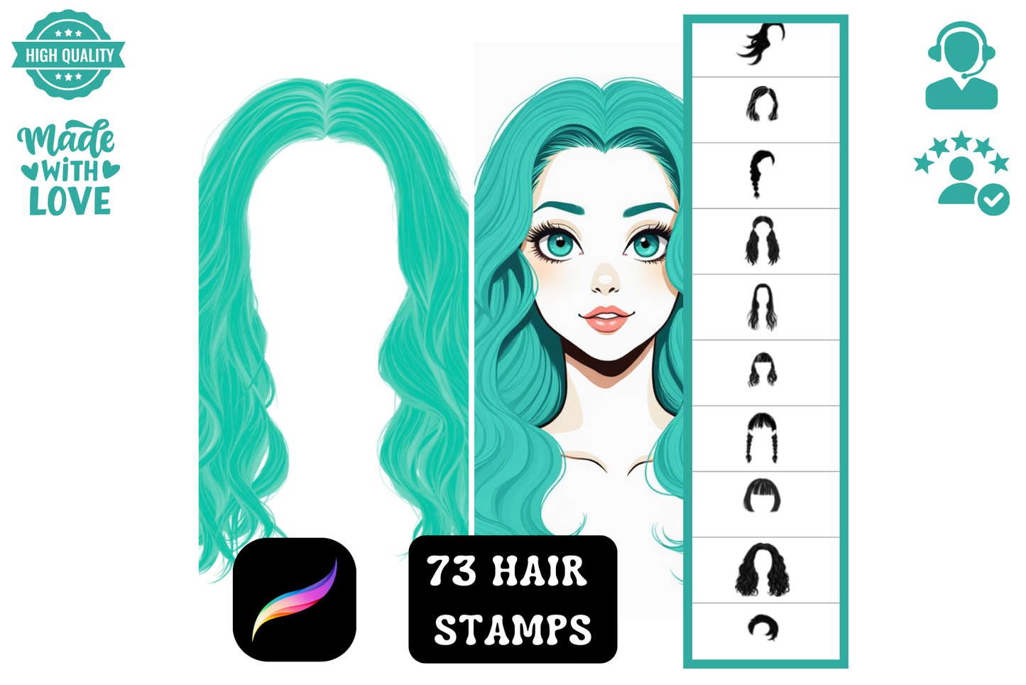 Procreate Hair Stamp Collection – 73 Hair Stamps for Art - Cozy Brushery