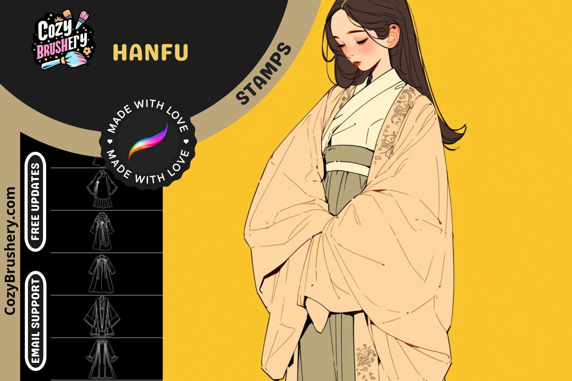 Procreate Hanfu Stamps for Traditional Chinese Clothing Art - Cozy Brushery