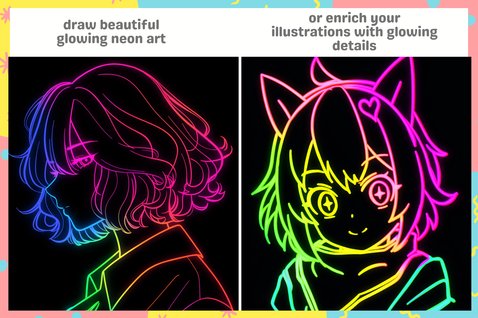 Procreate Neon Brushes for Art and Lettering 60+ Tools - Cozy Brushery