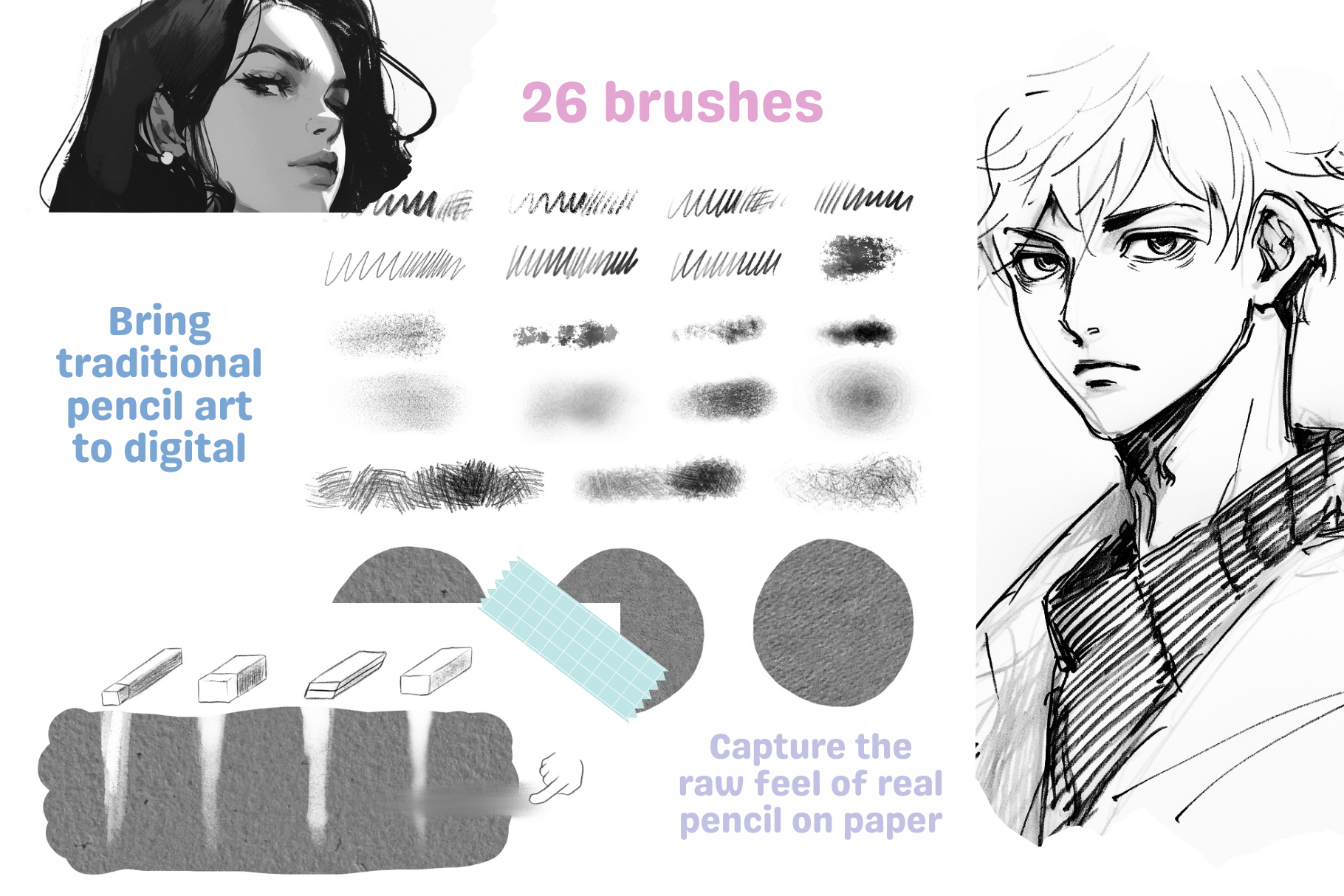 Procreate Pencil Sketch Brushes – 26 Realistic Brushes for Anime, Portraits, Still Life, and Concept Art - Cozy Brushery