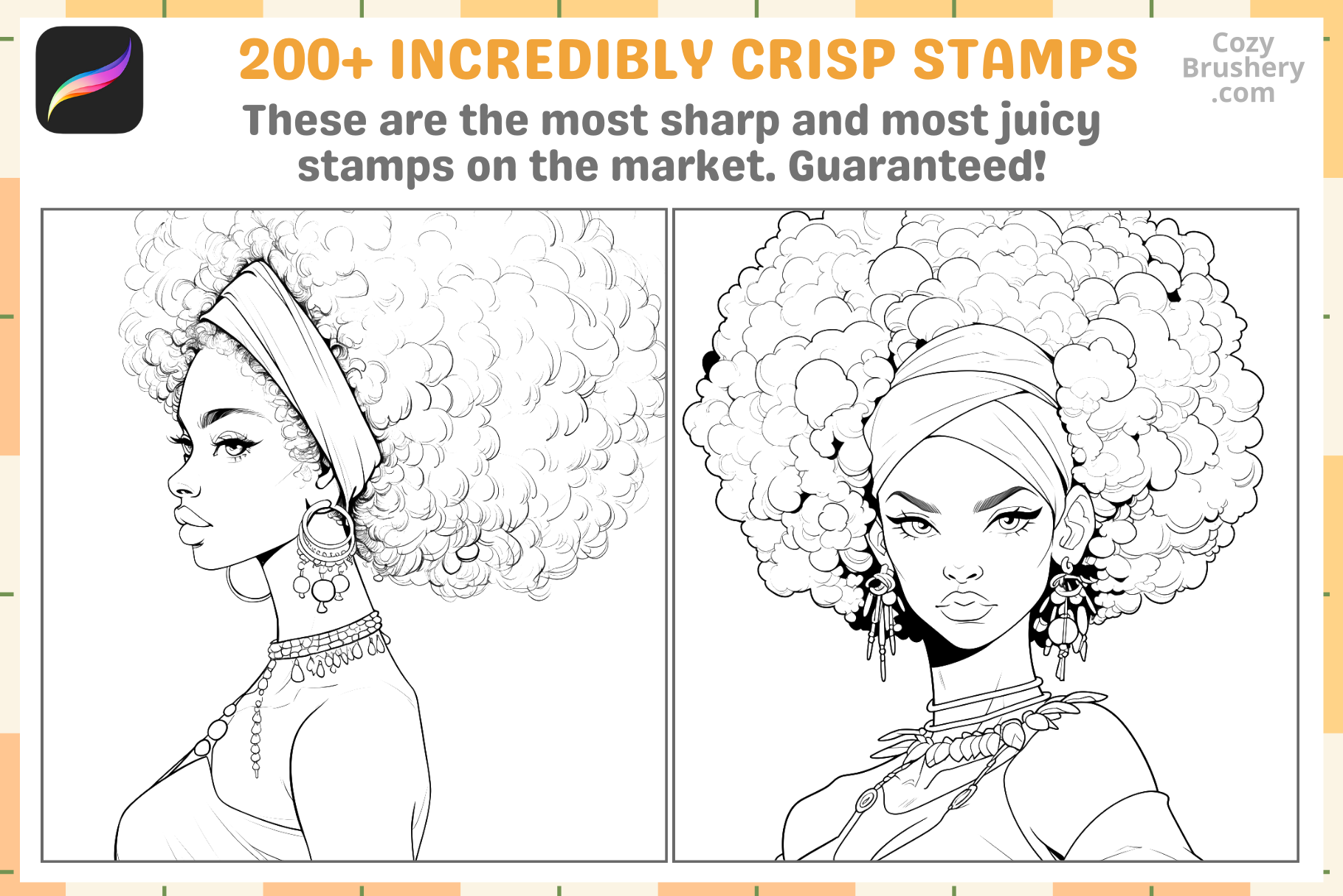 Procreate Stamps – 200 Afro Woman Stamps for Art - Cozy Brushery