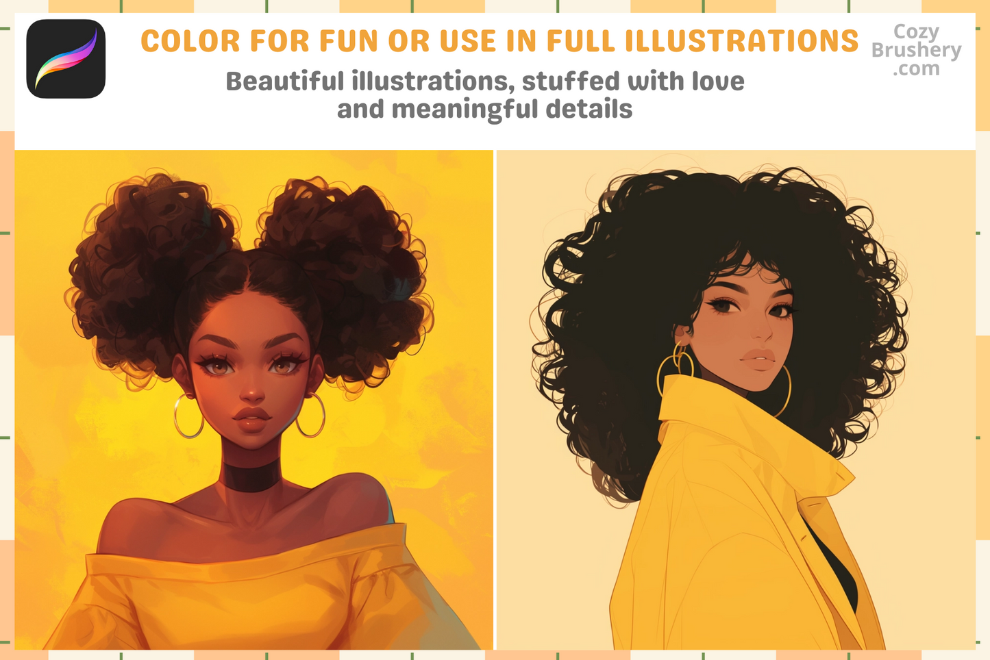 Procreate Stamps – 200 Afro Woman Stamps for Art - Cozy Brushery