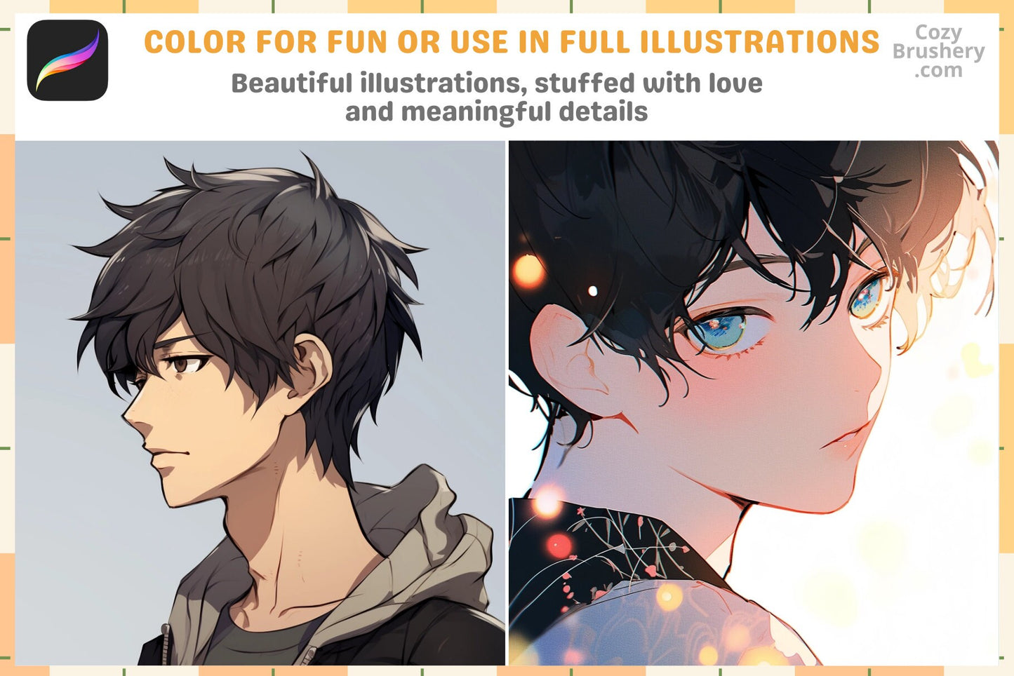 Procreate Stamps Anime Guy Head Pack 200 Plus Dynamic Stamps - Cozy Brushery