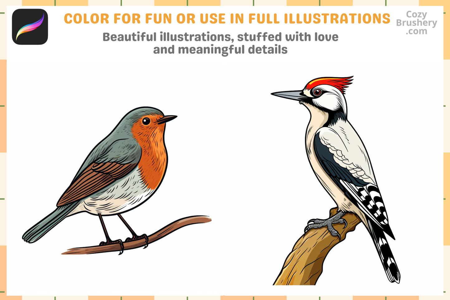 Procreate Stamps: Avian Adventure Pack with 200 Bird Stamps - Cozy Brushery