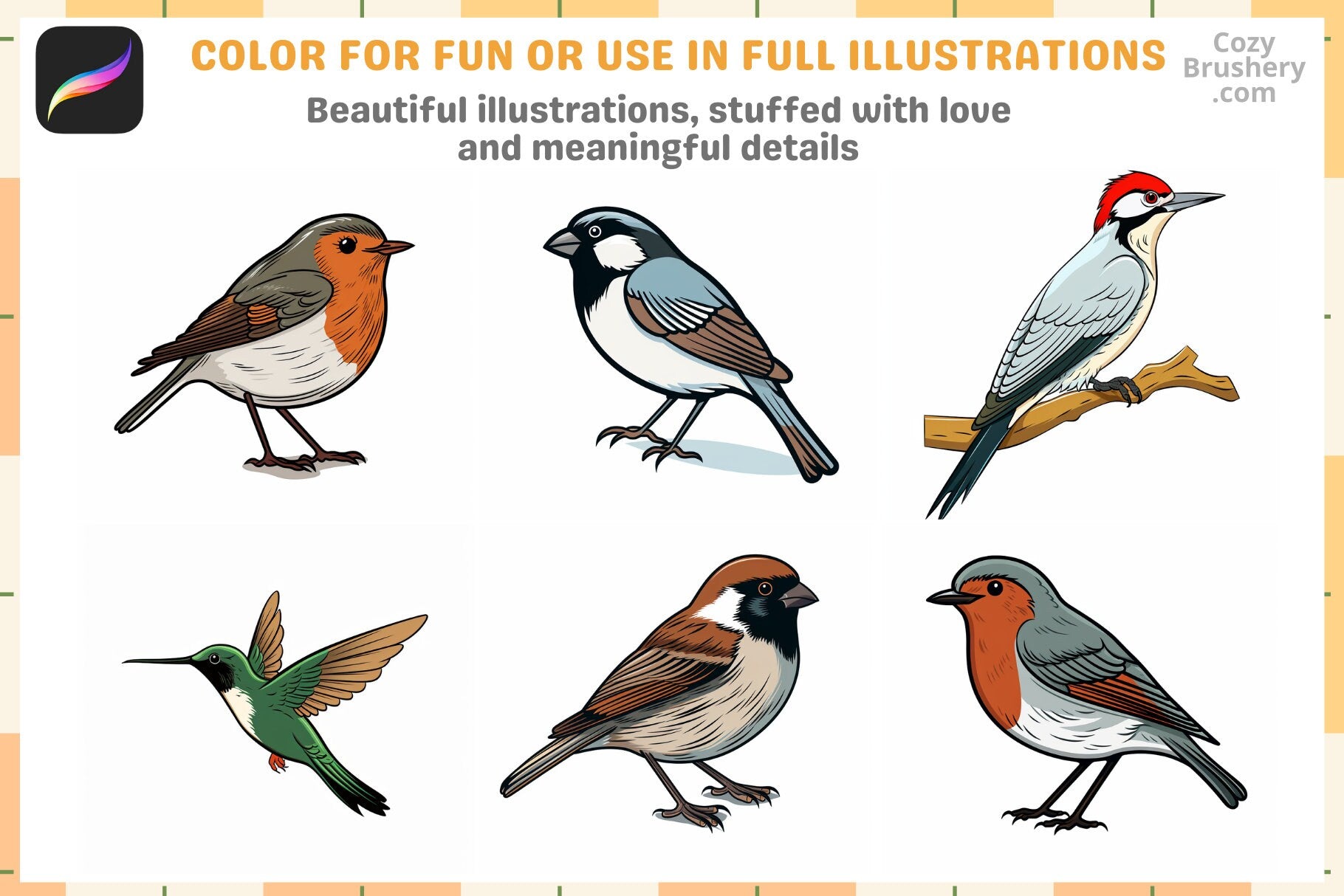 Procreate Stamps: Avian Adventure Pack with 200 Bird Stamps - Cozy Brushery