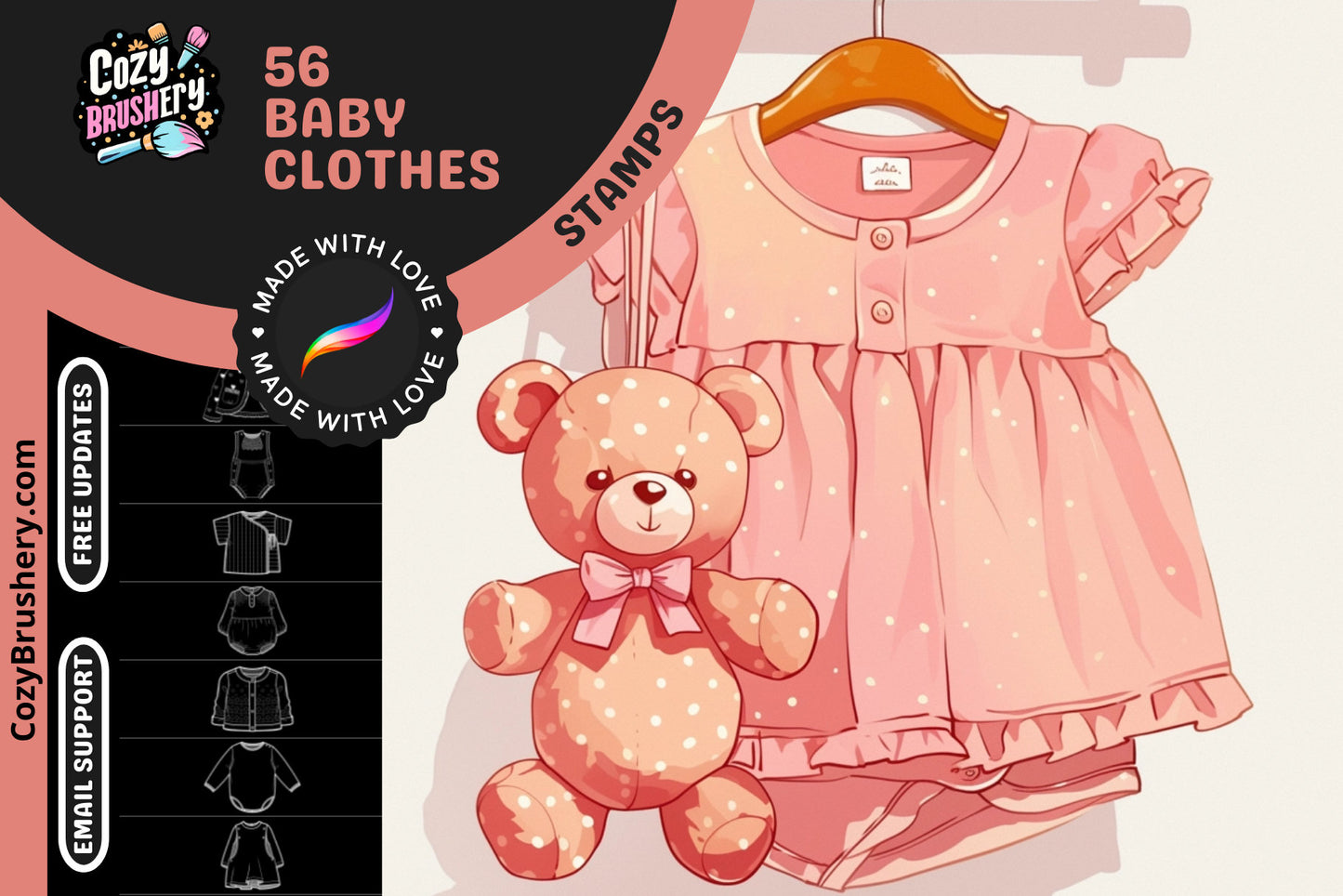 Procreate Stamps: Baby Boutique, 56 Cute Baby Clothes Stamps - Cozy Brushery