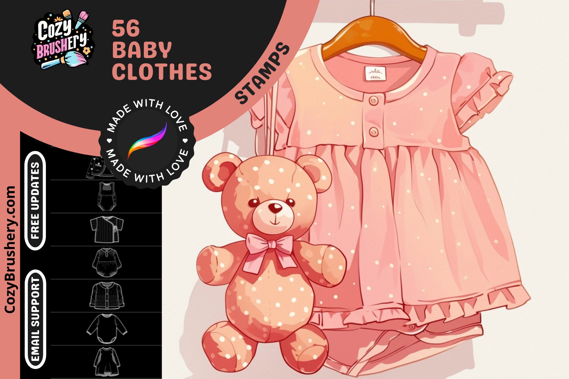 Procreate Stamps: Baby Boutique, 56 Cute Baby Clothes Stamps - Cozy Brushery
