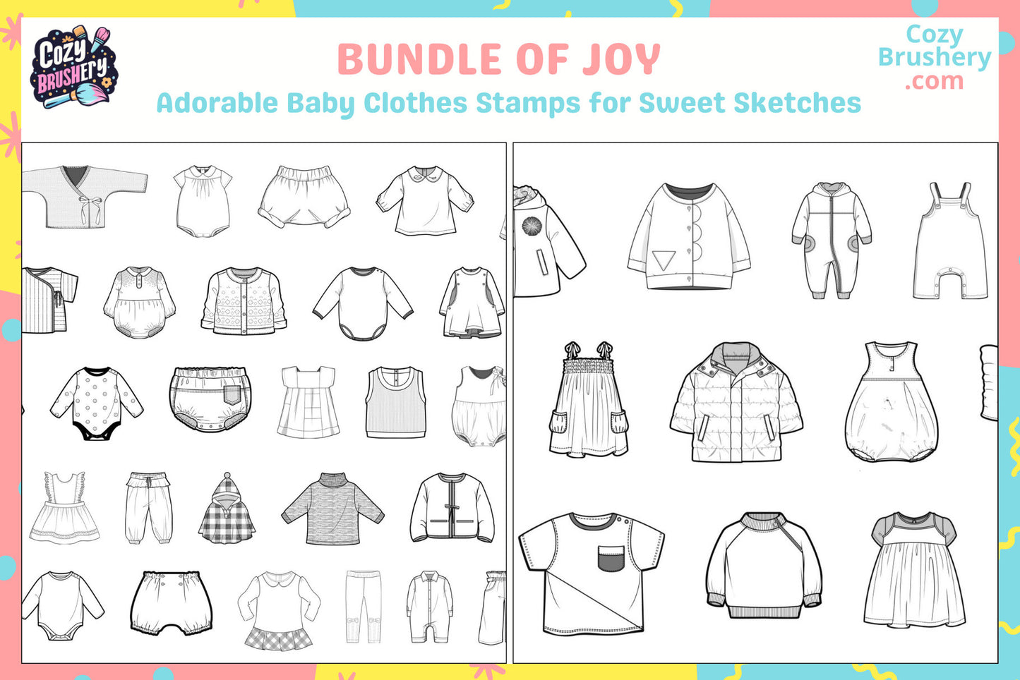 Procreate Stamps: Baby Boutique, 56 Cute Baby Clothes Stamps - Cozy Brushery