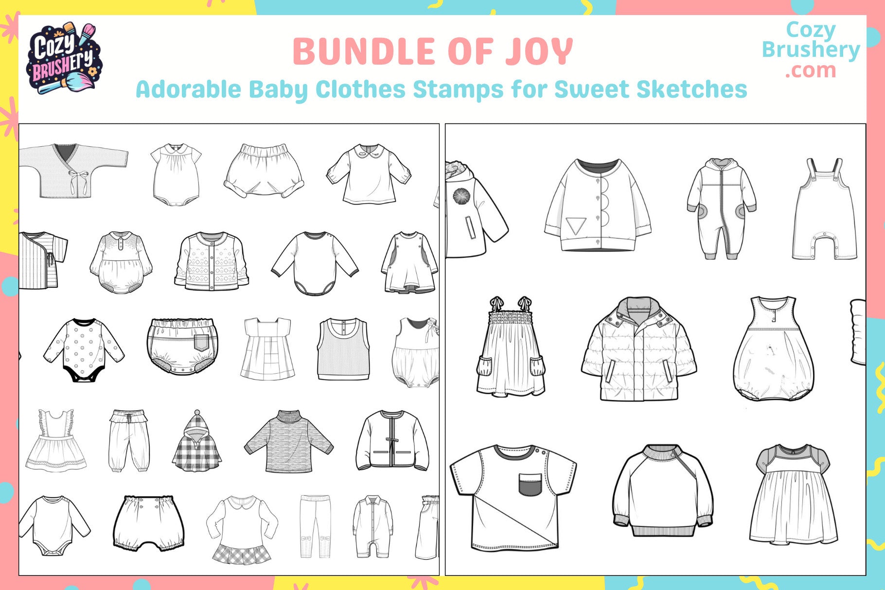 Procreate Stamps: Baby Boutique, 56 Cute Baby Clothes Stamps - Cozy Brushery