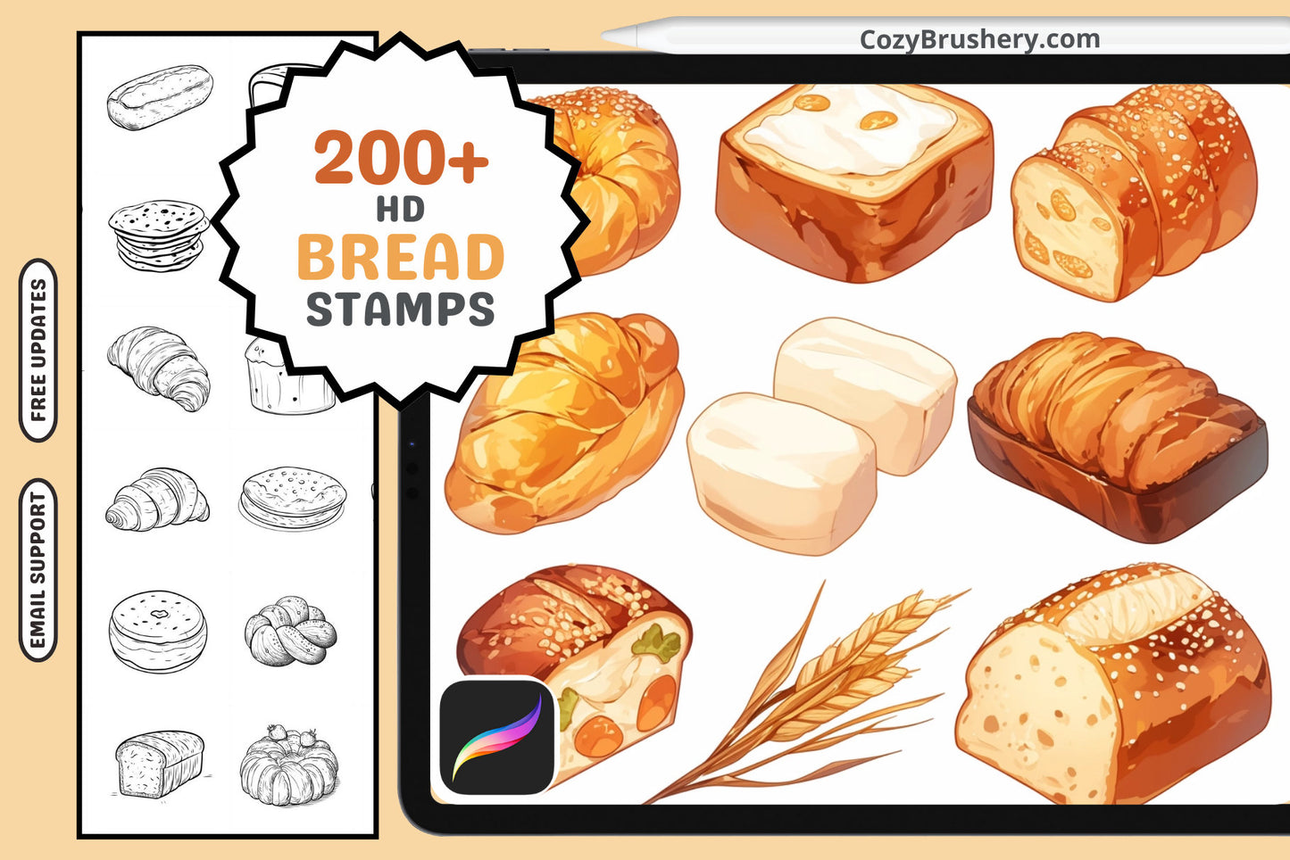 Procreate Stamps: Bread Bonanza Pack 200 Plus Stamps - Cozy Brushery