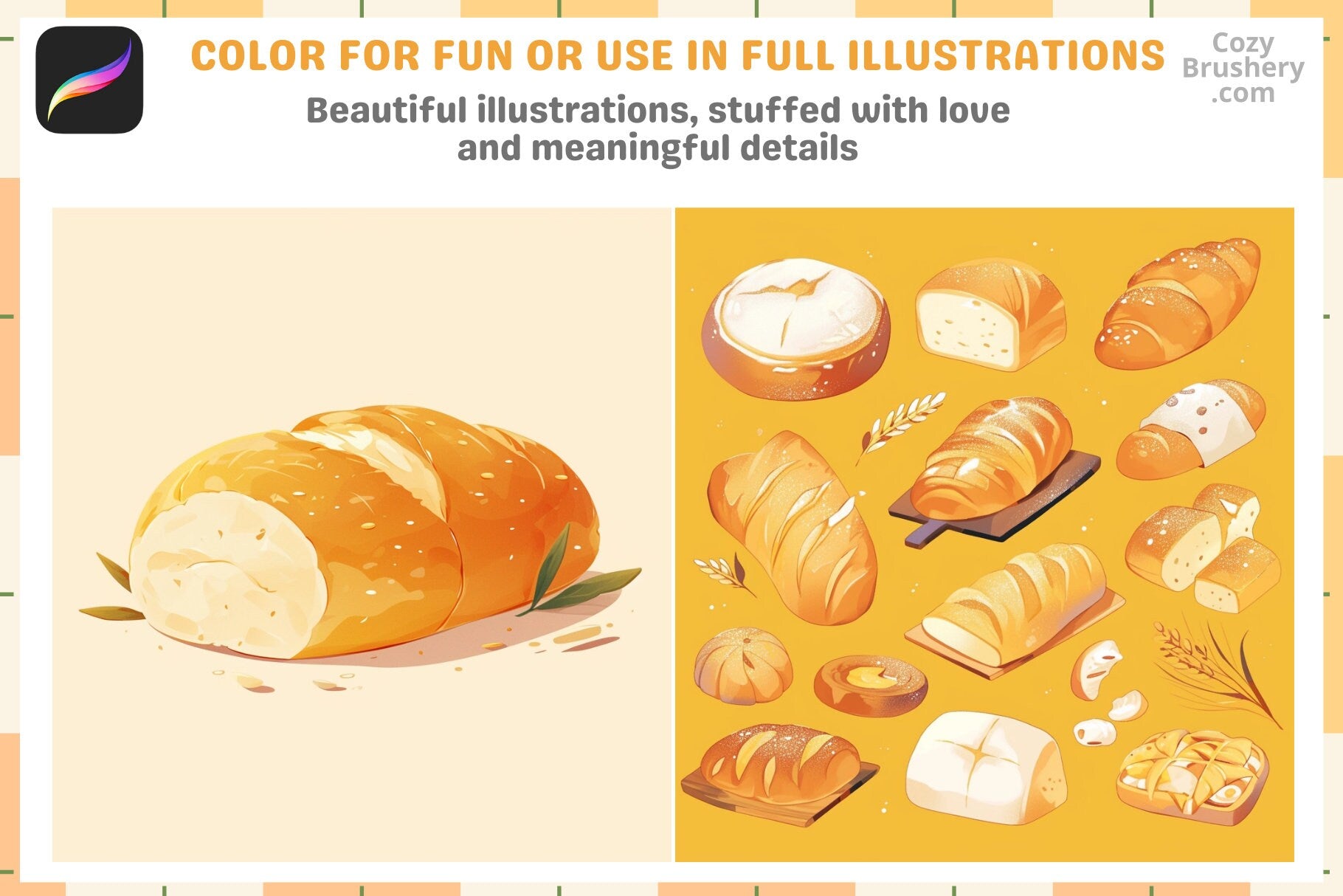 Procreate Stamps: Bread Bonanza Pack 200 Plus Stamps - Cozy Brushery