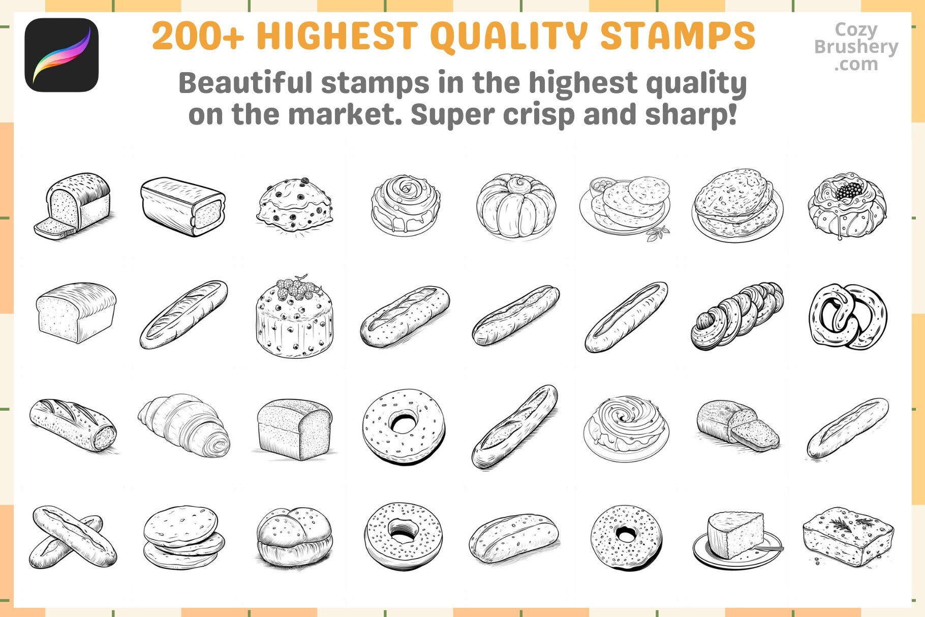 Procreate Stamps: Bread Bonanza Pack 200 Plus Stamps - Cozy Brushery