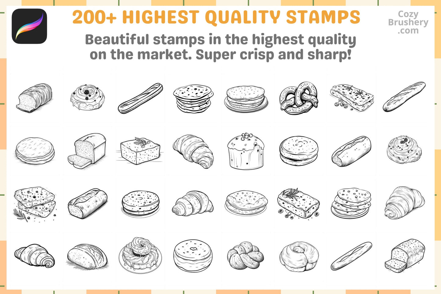Procreate Stamps: Bread Bonanza Pack 200 Plus Stamps - Cozy Brushery