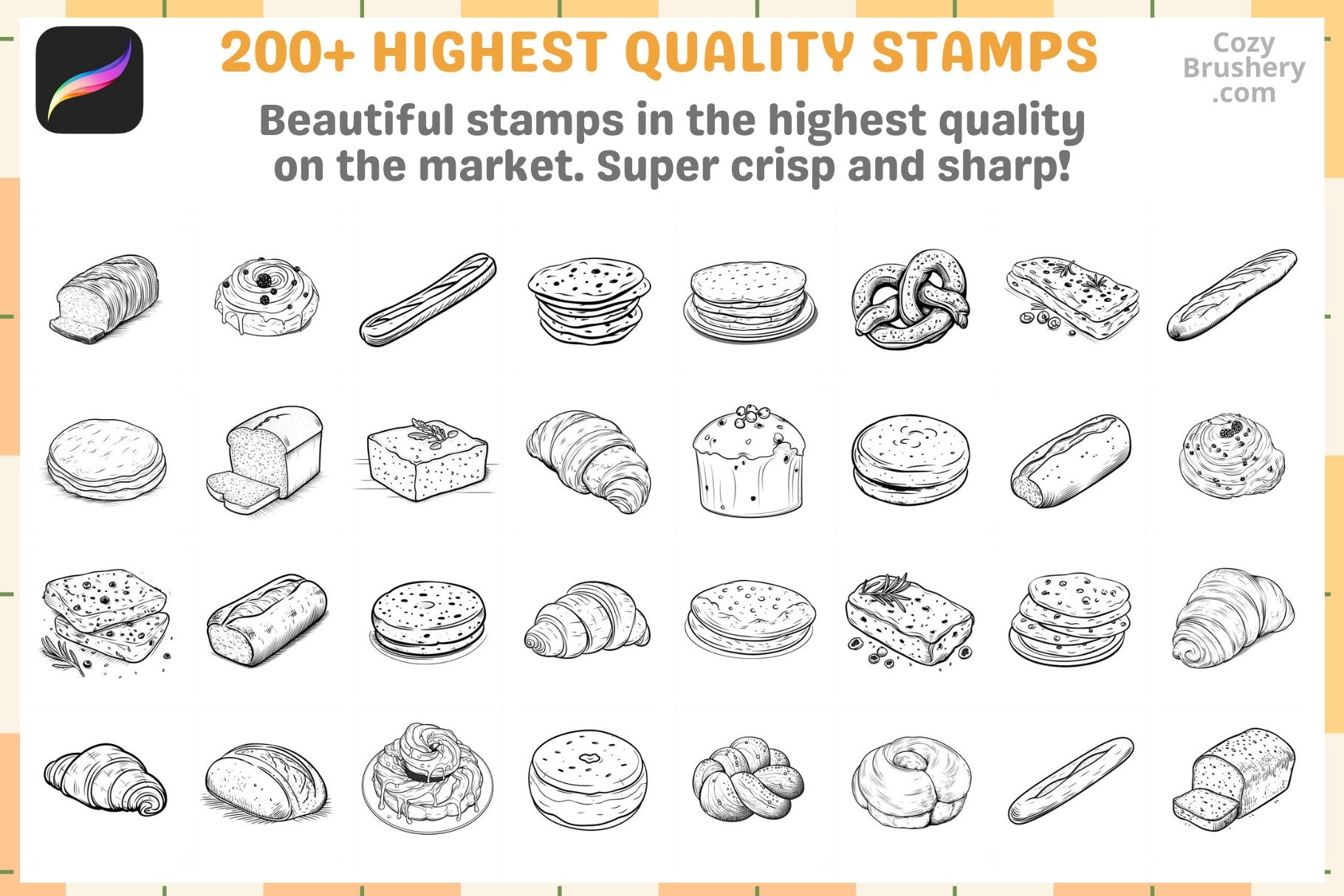 Procreate Stamps: Bread Bonanza Pack 200 Plus Stamps - Cozy Brushery