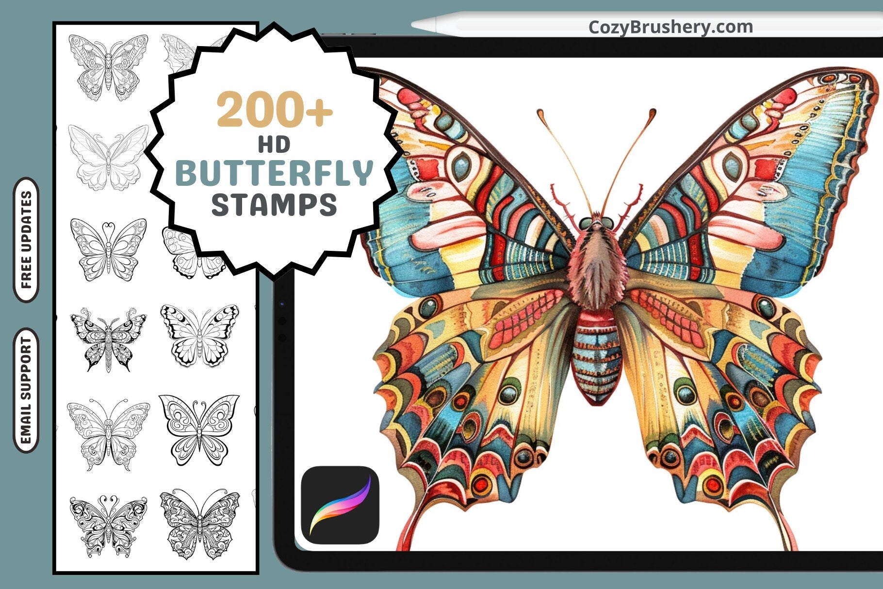 Procreate Stamps: Butterfly Bonanza 200 Plus Vibrant Designs - Cozy Brushery