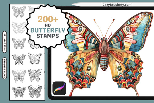 Procreate Stamps: Butterfly Bonanza 200 Plus Vibrant Designs - Cozy Brushery