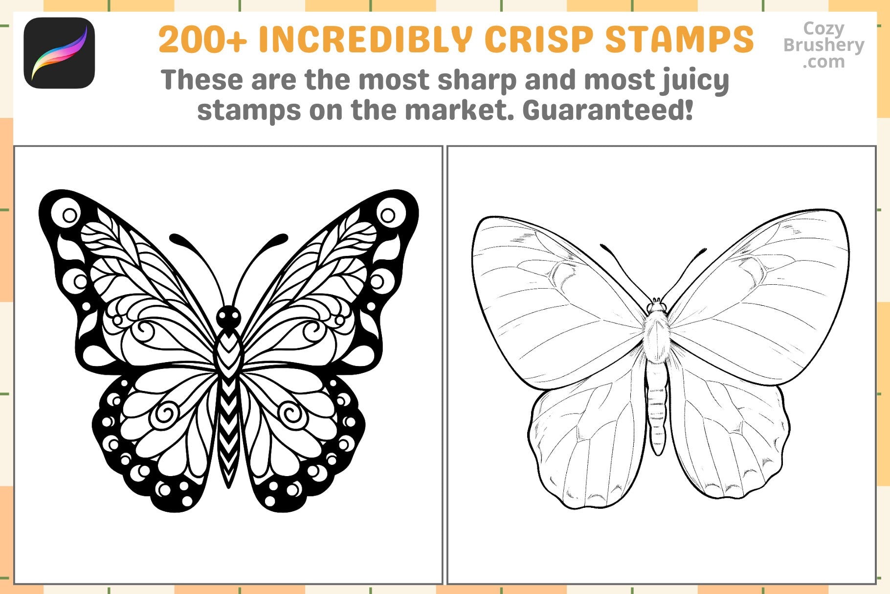 Procreate Stamps: Butterfly Bonanza 200 Plus Vibrant Designs - Cozy Brushery