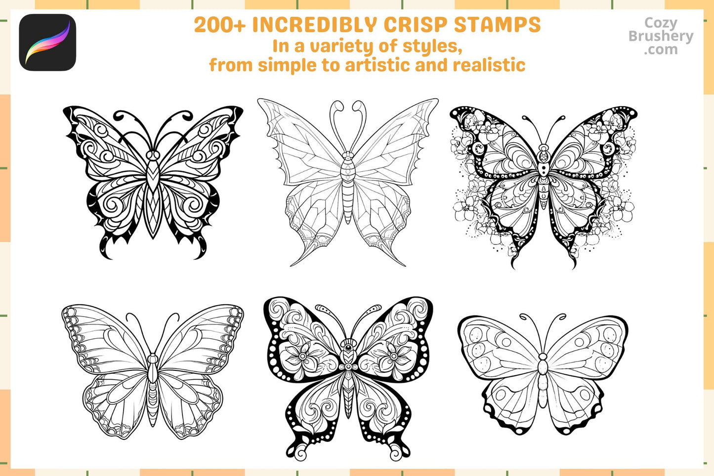 Procreate Stamps: Butterfly Bonanza 200 Plus Vibrant Designs - Cozy Brushery