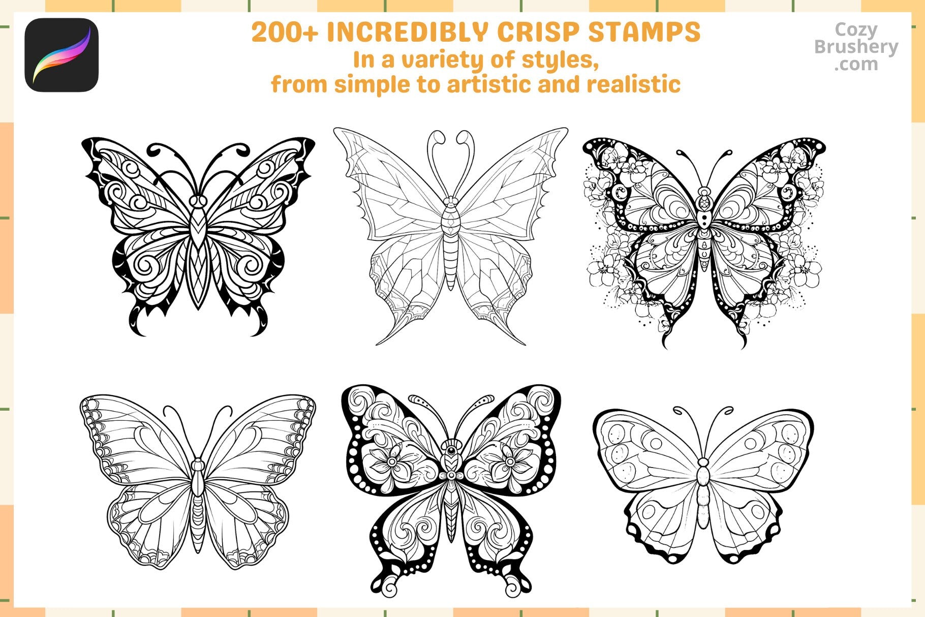 Procreate Stamps: Butterfly Bonanza 200 Plus Vibrant Designs - Cozy Brushery