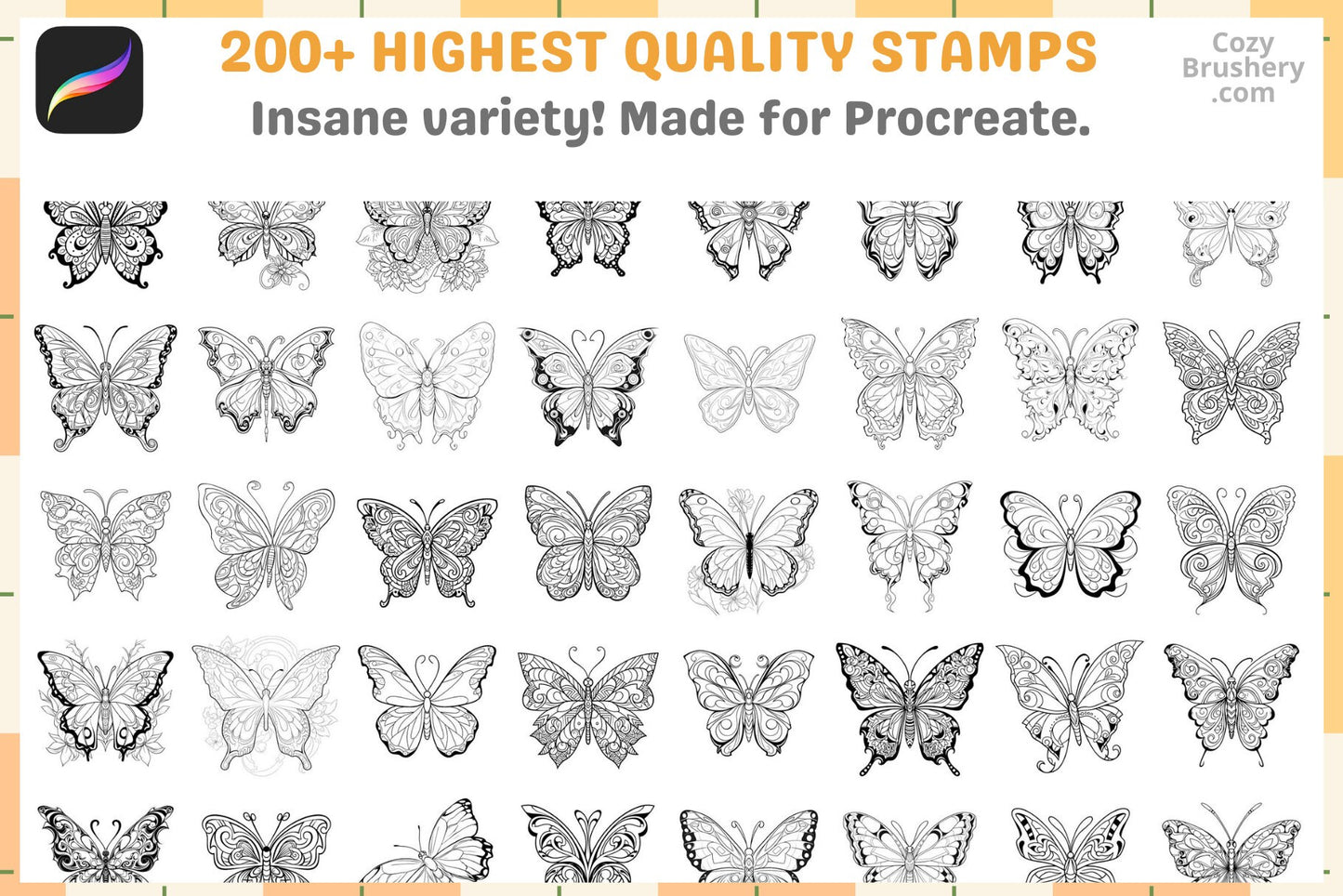 Procreate Stamps: Butterfly Bonanza 200 Plus Vibrant Designs - Cozy Brushery