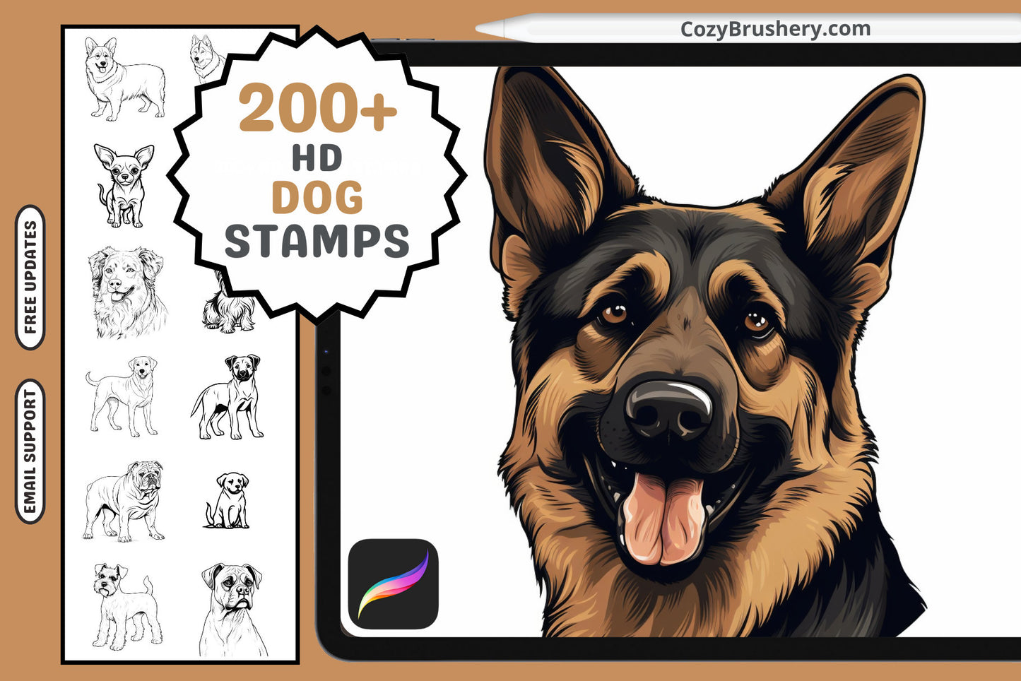 Procreate Stamps: Canine Collection with 200 Plus Dog Stamps - Cozy Brushery