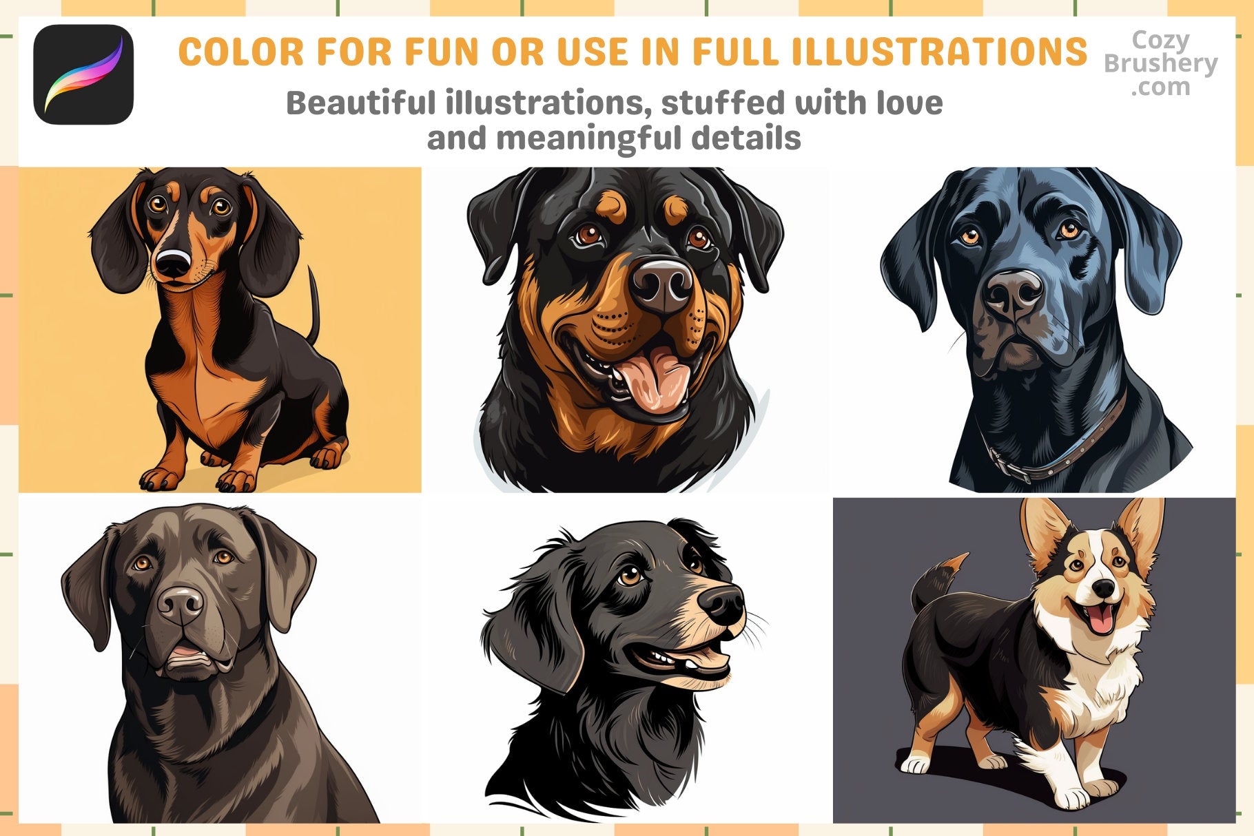 Procreate Stamps: Canine Collection with 200 Plus Dog Stamps - Cozy Brushery