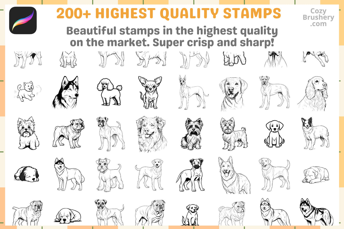 Procreate Stamps: Canine Collection with 200 Plus Dog Stamps - Cozy Brushery