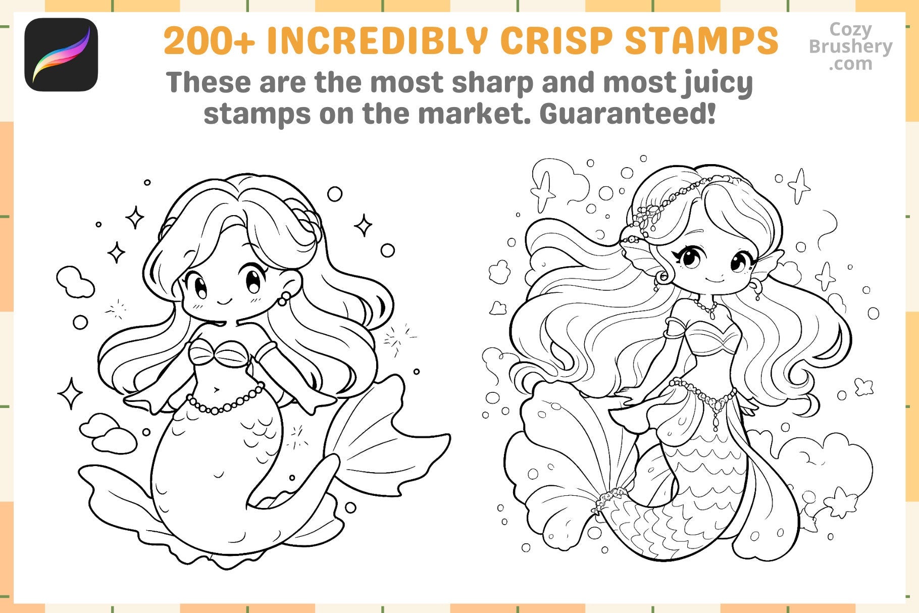 Procreate Stamps: Chibi Mermaid Magic Pack with 200+ Stamps - Cozy Brushery