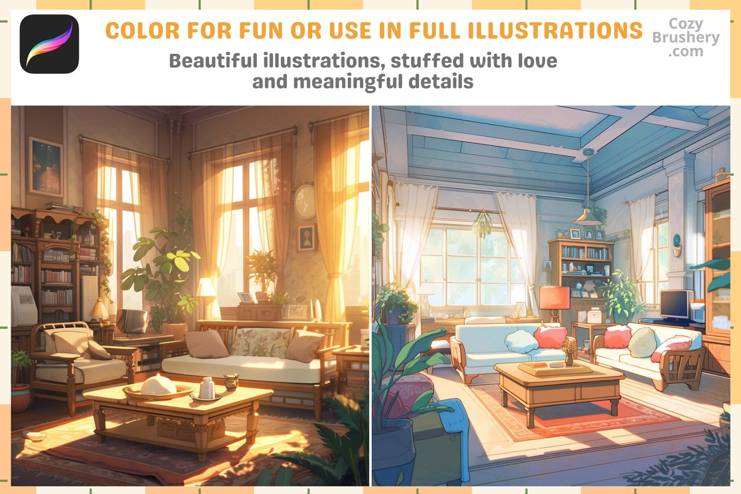 Procreate Stamps Cozy Living Room Pack 200 Plus Stamps - Cozy Brushery