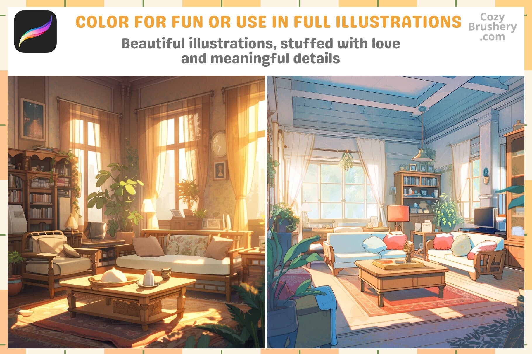 Procreate Stamps Cozy Living Room Pack 200 Plus Stamps - Cozy Brushery