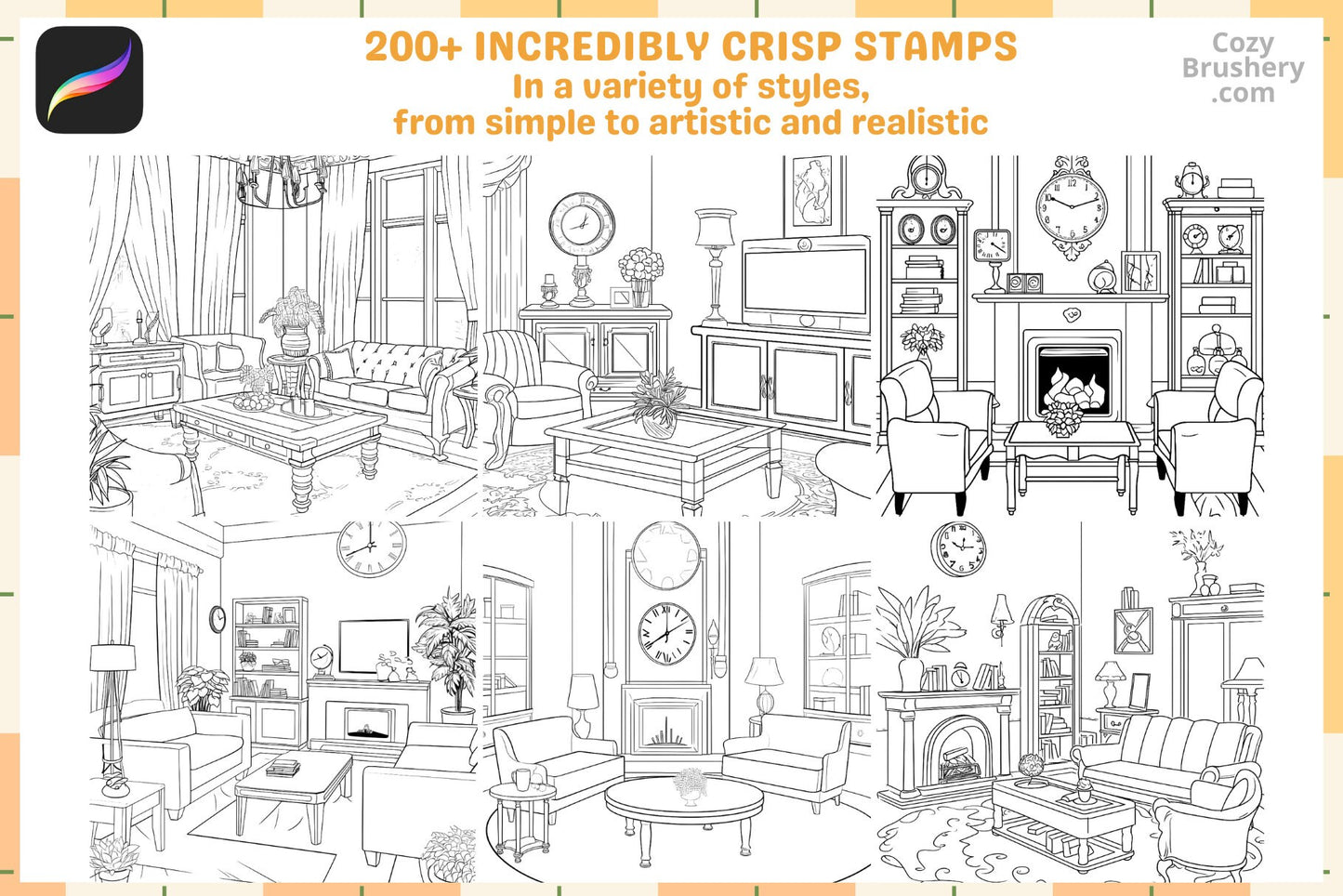 Procreate Stamps Cozy Living Room Pack 200 Plus Stamps - Cozy Brushery