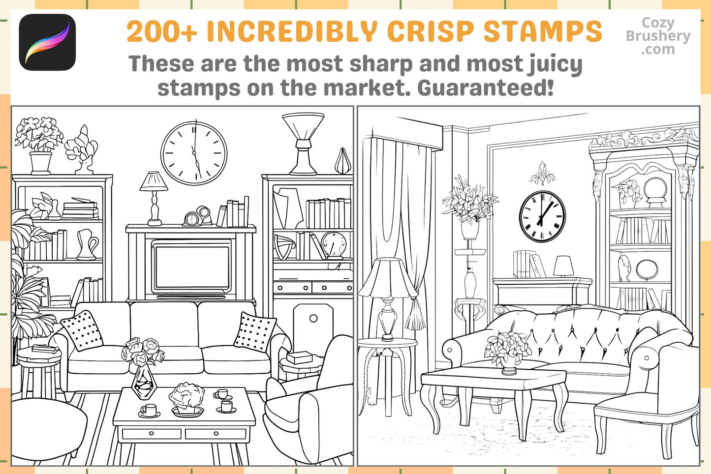 Procreate Stamps Cozy Living Room Pack 200 Plus Stamps - Cozy Brushery