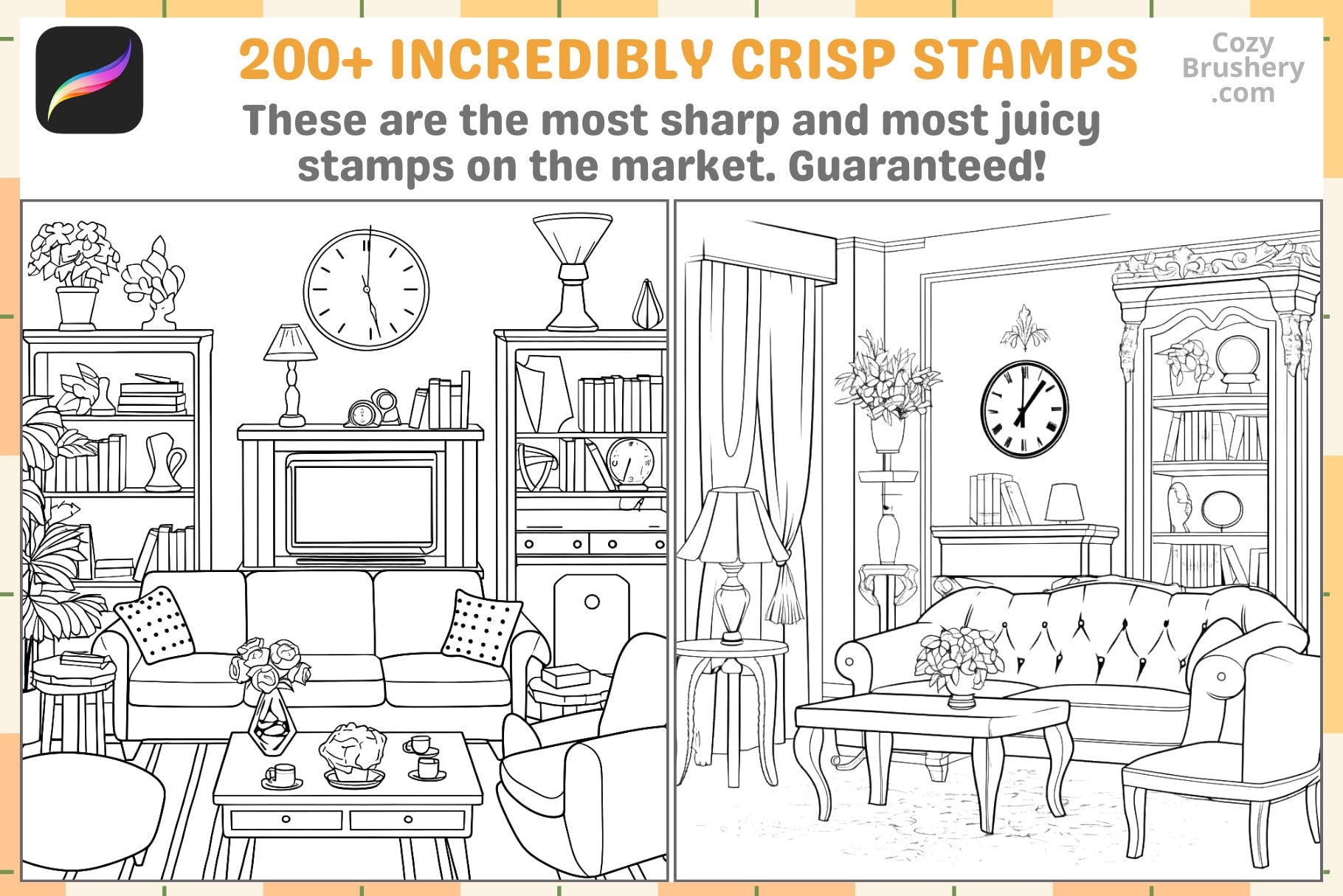 Procreate Stamps Cozy Living Room Pack 200 Plus Stamps - Cozy Brushery