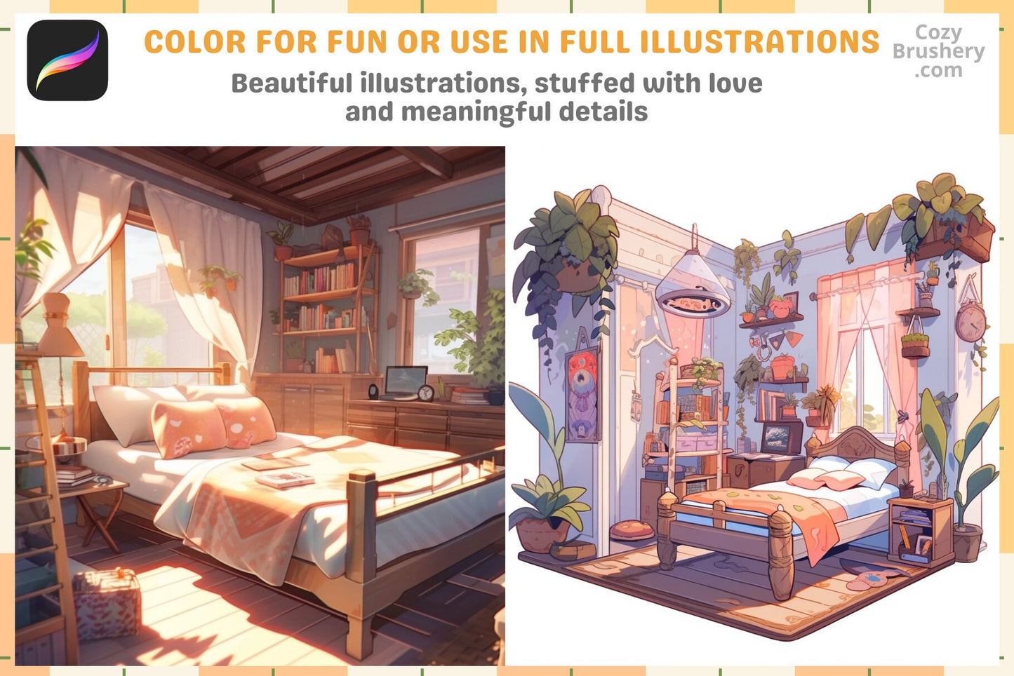 Procreate Stamps Dreamy Bedroom Pack 200 Plus Cozy Designs - Cozy Brushery