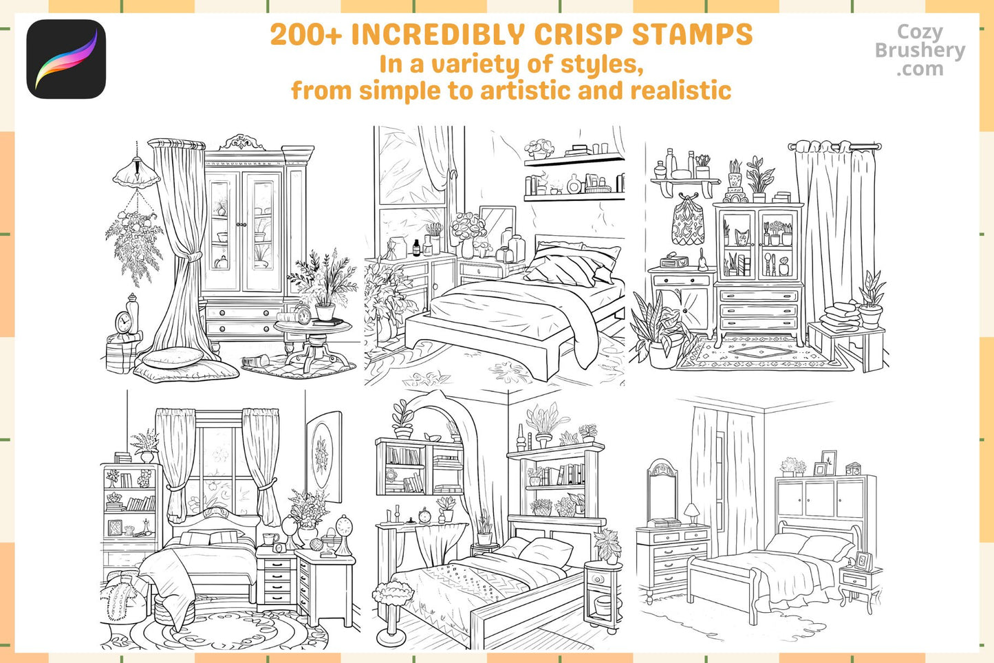 Procreate Stamps Dreamy Bedroom Pack 200 Plus Cozy Designs - Cozy Brushery