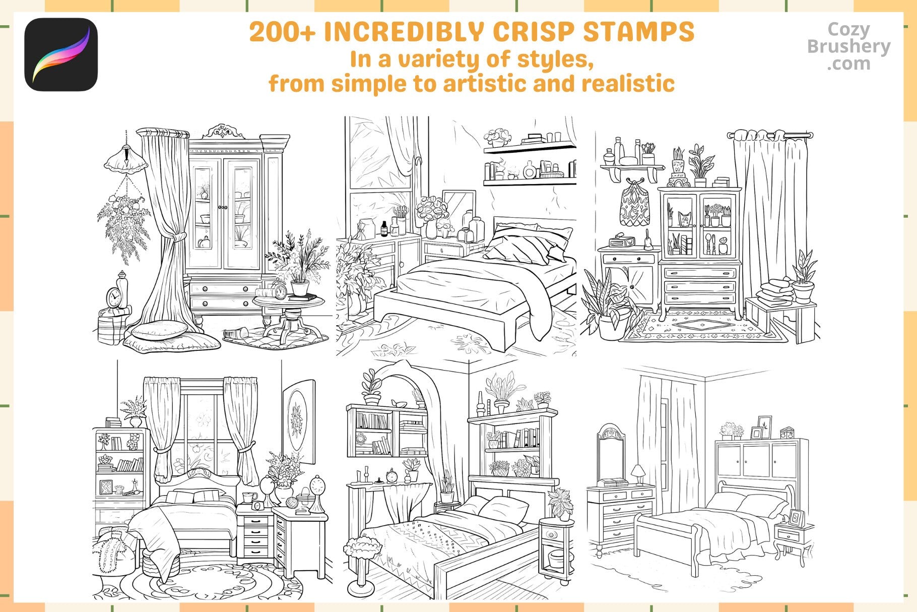 Procreate Stamps Dreamy Bedroom Pack 200 Plus Cozy Designs - Cozy Brushery