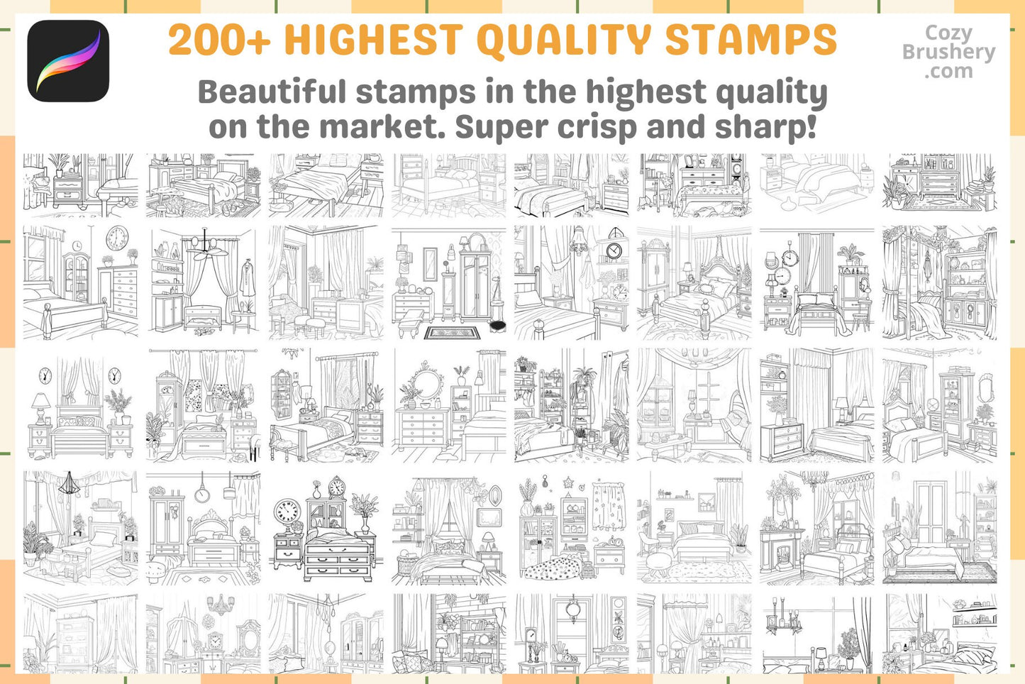 Procreate Stamps Dreamy Bedroom Pack 200 Plus Cozy Designs - Cozy Brushery