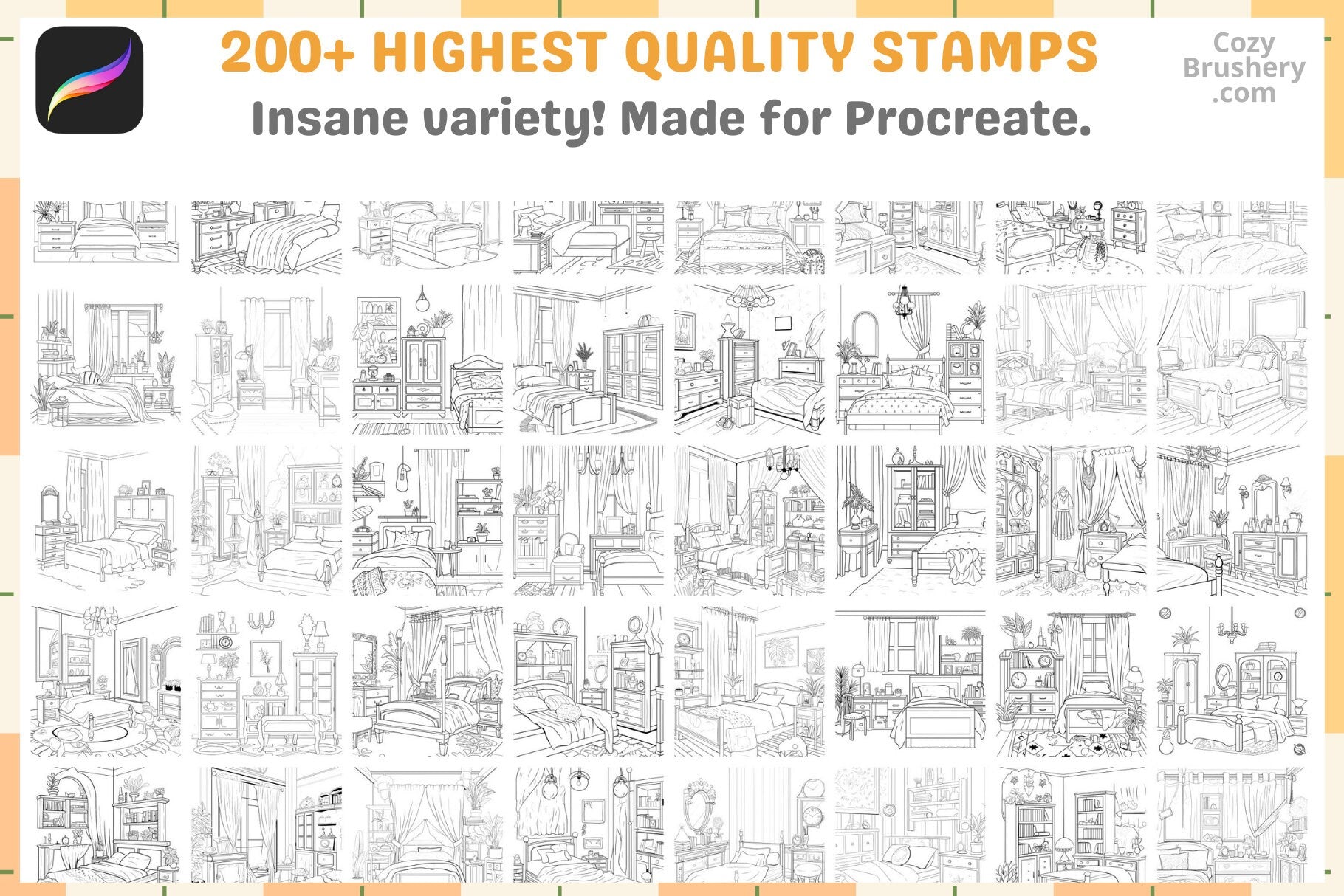 Procreate Stamps Dreamy Bedroom Pack 200 Plus Cozy Designs - Cozy Brushery