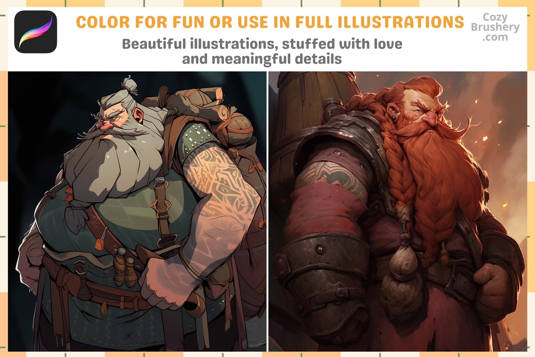 Procreate Stamps: Dwarven Delve Pack for Fantasy Art - Cozy Brushery