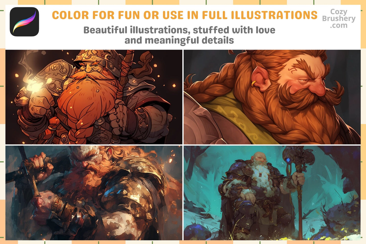 Procreate Stamps: Dwarven Delve Pack for Fantasy Art - Cozy Brushery