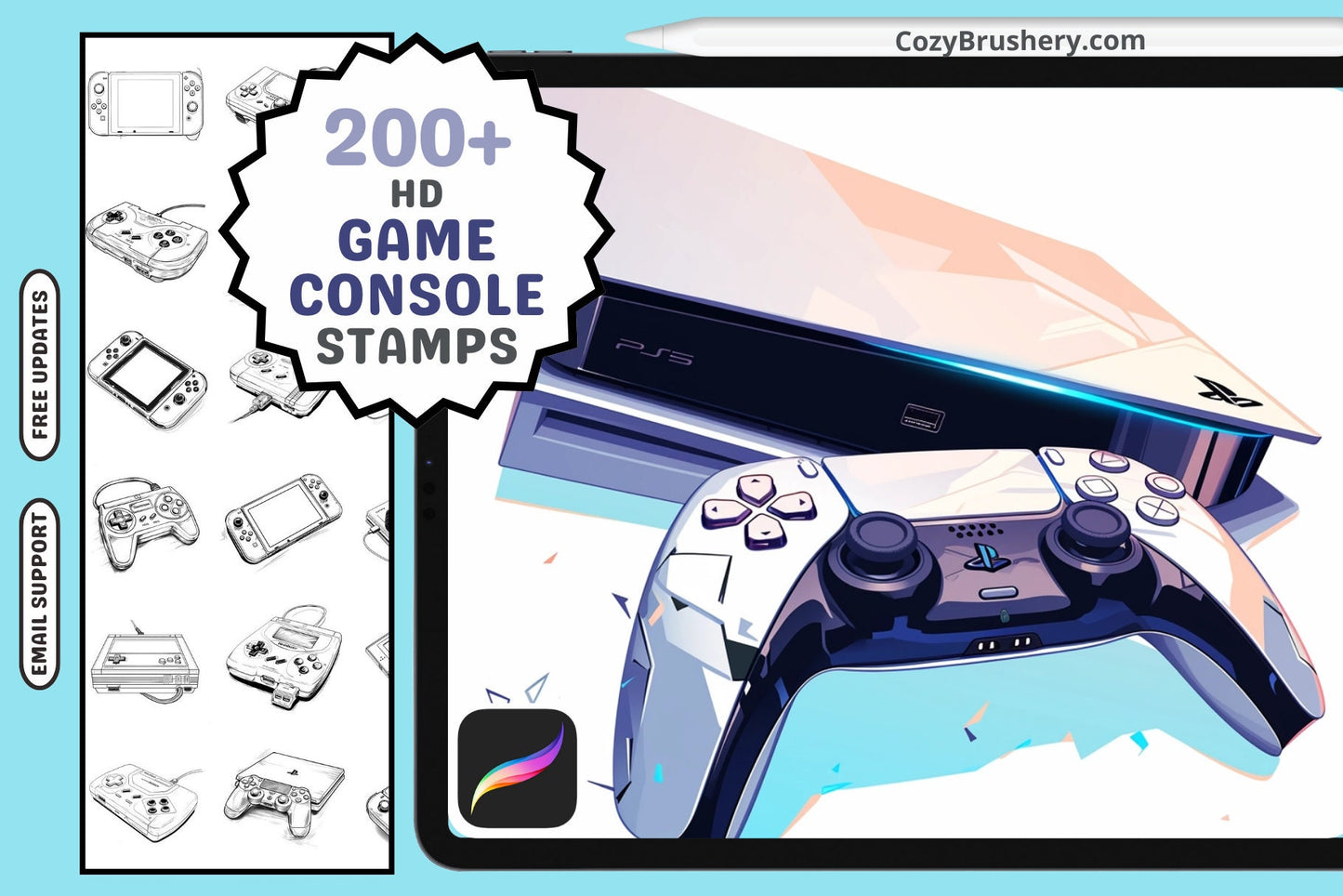 Procreate Stamps: Gamer's Haven Pack with 200+ Console Stamps - Cozy Brushery