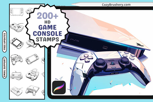 Procreate Stamps: Gamer's Haven Pack with 200+ Console Stamps - Cozy Brushery
