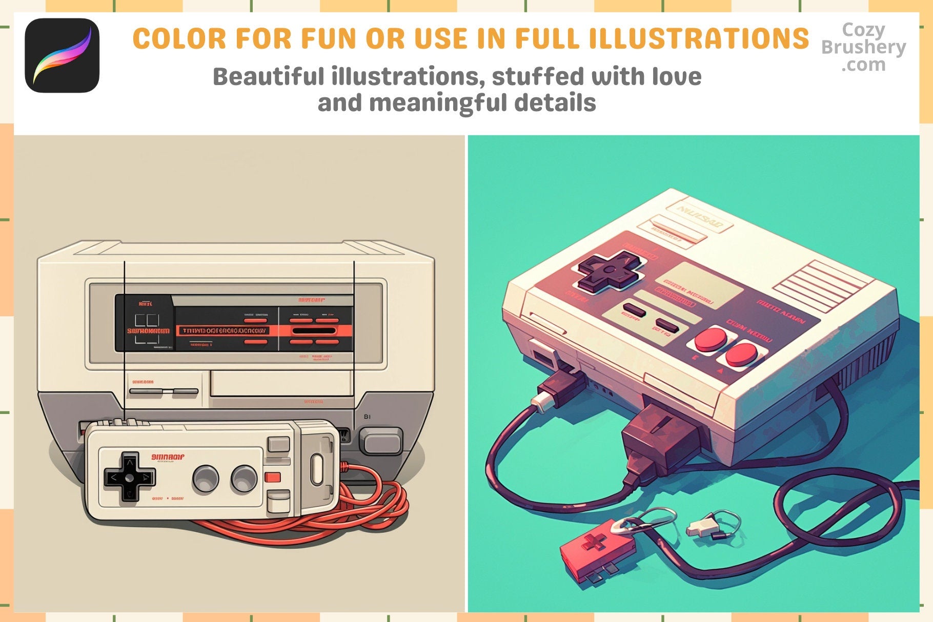 Procreate Stamps: Gamer's Haven Pack with 200+ Console Stamps - Cozy Brushery