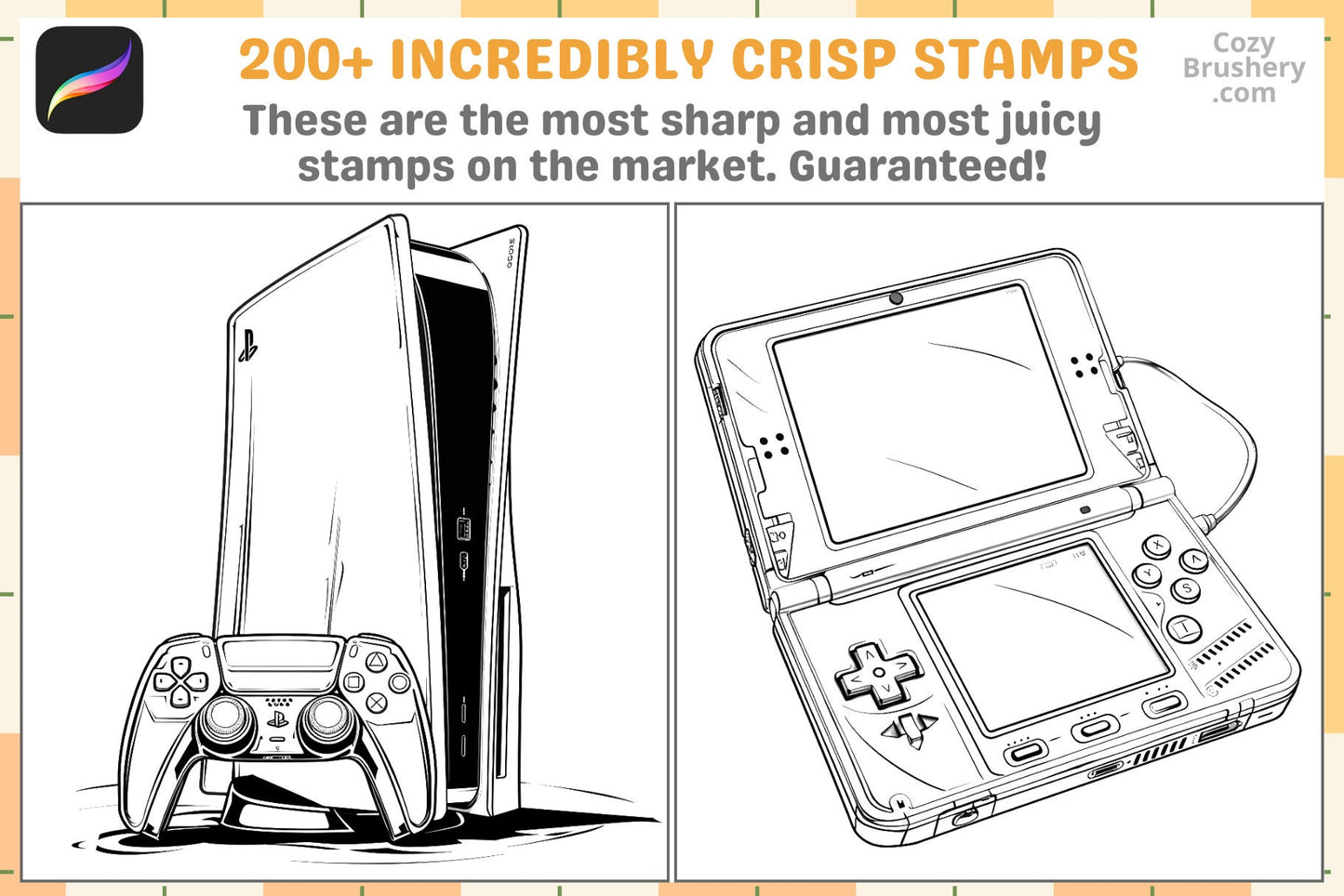 Procreate Stamps: Gamer's Haven Pack with 200+ Console Stamps - Cozy Brushery