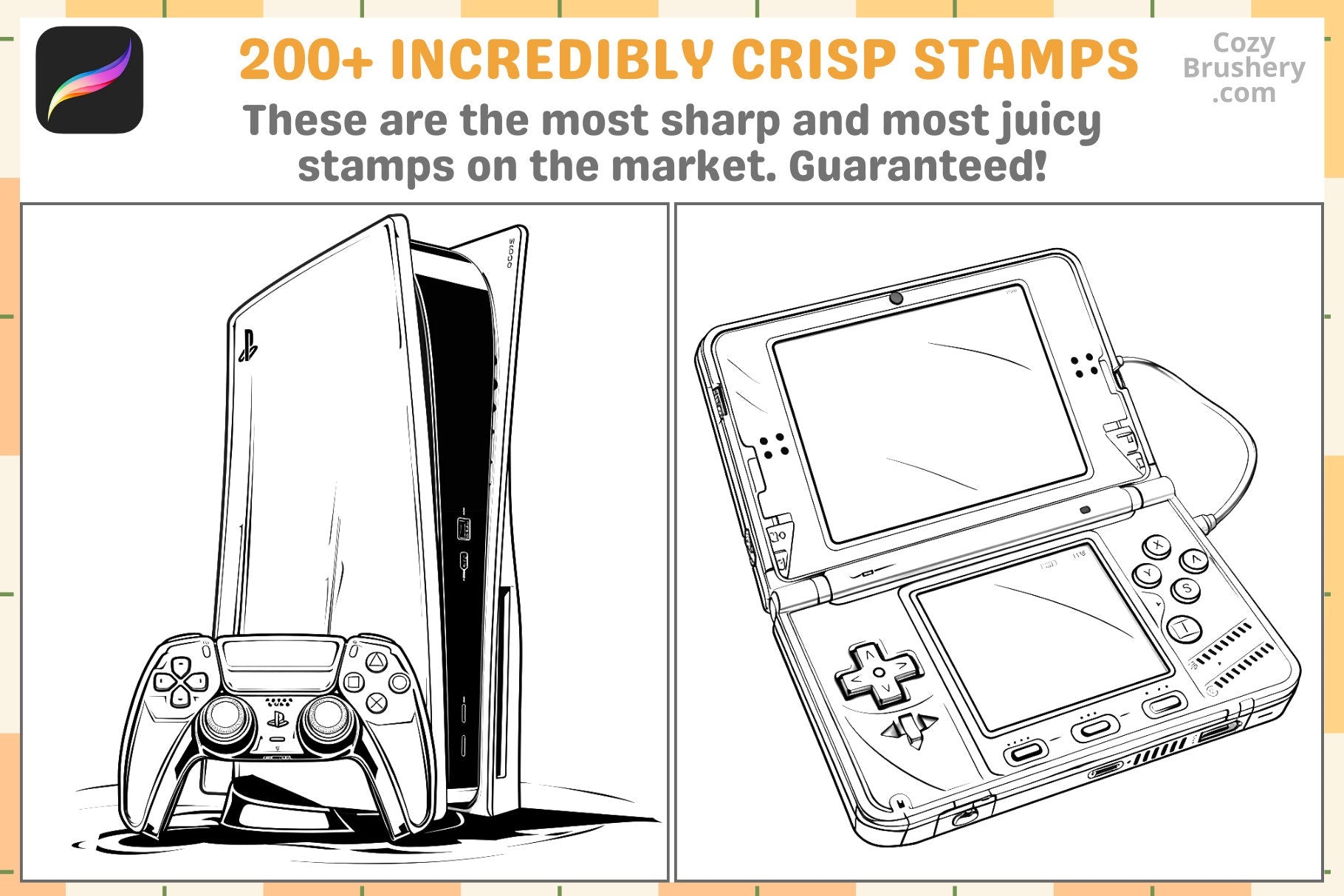 Procreate Stamps: Gamer's Haven Pack with 200+ Console Stamps - Cozy Brushery